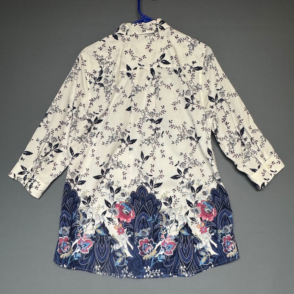 Chicos Sz 1 M Floral Paisley Border Print Button Down Shirt Shacket Pockets - Picture 2 of 5